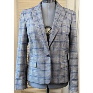 Calvin Klein Lined Blazer Plaid Size 14 Women's Grey/Blue Single Button Jacket